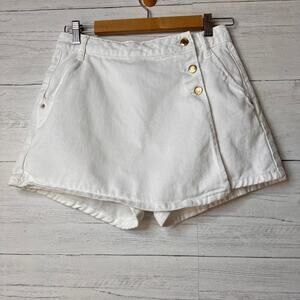 Zara Skorts Womens Size Small White with Gold Buttons Skirt Summer Coastal